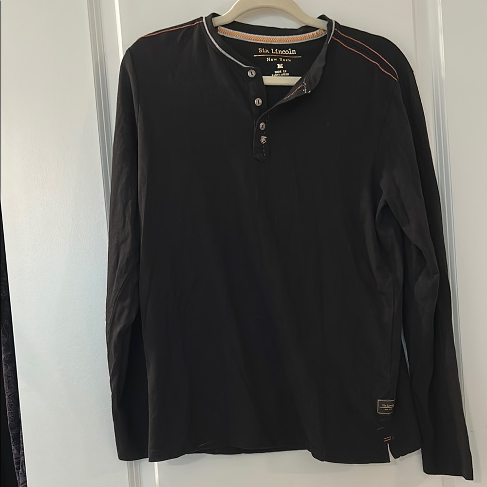 Six Lincoln Black Long Sleeve Henley Shirt